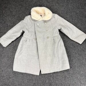 Baby B'gosh Gray Coat 18M Faux Fur Collar Double Breasted Winter Holiday Warm‎
